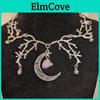 And Hollow Moon Silvery Color Branch With Purple Crystal Pendant Necklace Fashionable Chain Jewelry For Women Daily Glam