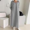Женское весенне-осеннее платье на шнурке с капюшоном, однотонное, свободное, с длинными рукавами, с v-образным вырезом до щиколотки, мягкое дышащее повседневное женское платье макси