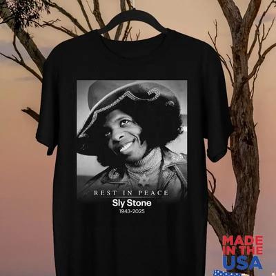 Sly Stone Rest In Peace 1943 2025 Tribute Black T Shirt S 3xl
