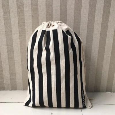 Toy Home Canvas Storage Bag Animal Stripe Pattern Cotton Laundry Bag Cute Basket Drawstring Dirty Clothes Organizer Bag