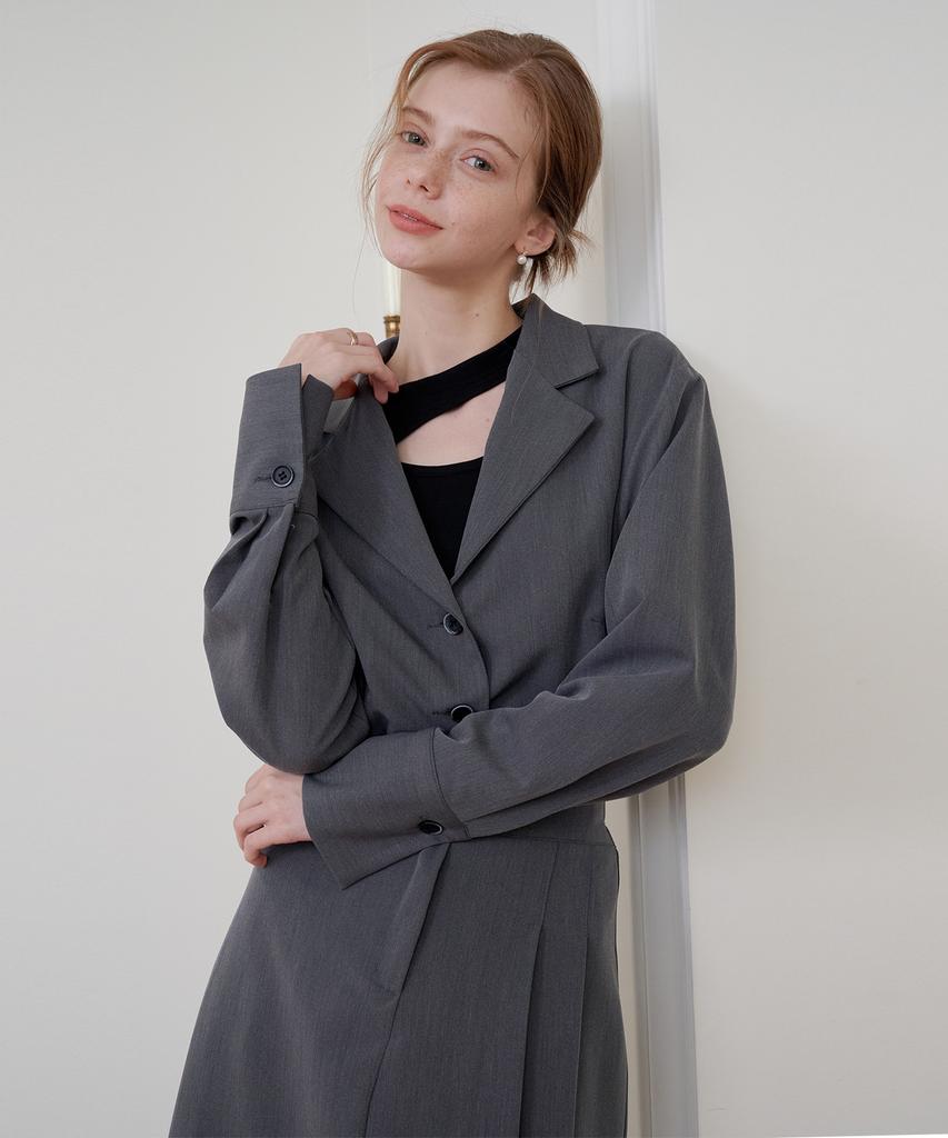 Bye Bye Seop Side Tuck Long Skirt Charcoal [T41]
