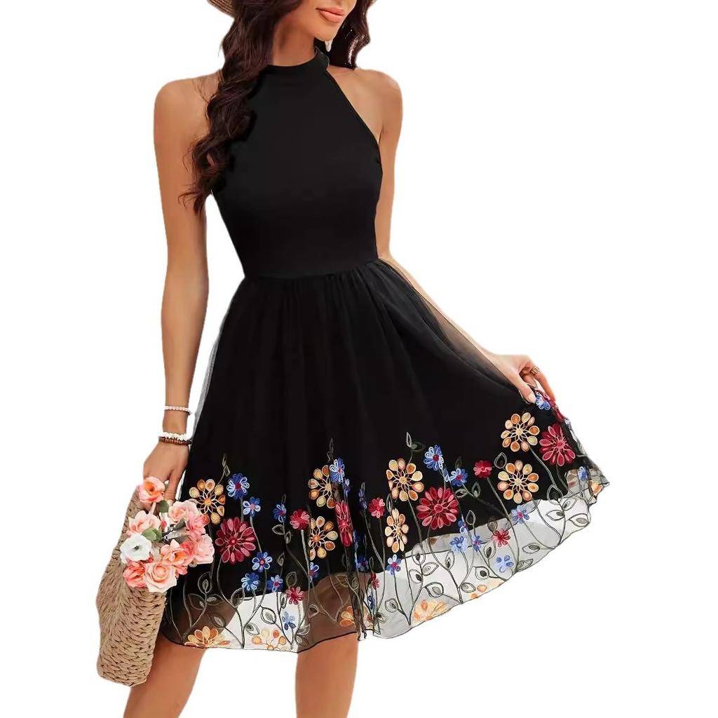 Женское летнее элегантное платье с коротким рукавом из воздушной сетки