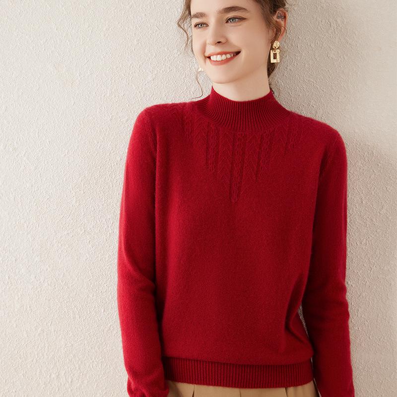 Women's Cashmere Long Sleeve Knitwear: Versatile, Stylish, Slimming Half-High Neck Sweater for Autumn/Winter
