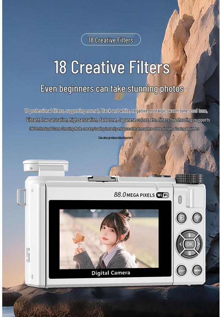 8K Mirrorless Digital Camera with Flip Screen and WiFi for Students and Group Photos