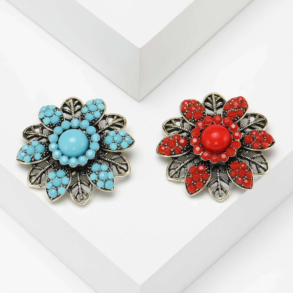 Middle Eastern Turkish Bohemian Vintage Flower Brooch, Personalized Rhinestone Jewelry Pin