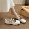 Square Head Single Shoes Women's Spring 2025 New French Evening Breeze Flat Bottom Shallow Mouth with Skirt Mary Jane Small Leather Shoes
