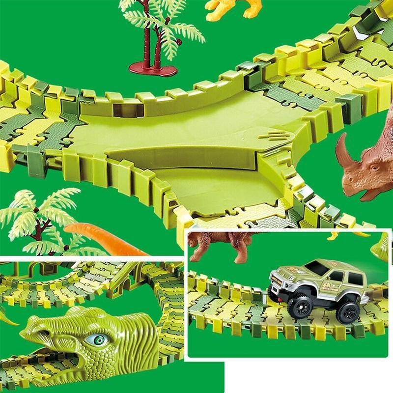 Железнодорожный автомобиль с динозавром, игрушечный трек, гоночный автомобиль, сделай сам, фигурки динозавра, модель, развивающие игрушки для мальчиков и детей