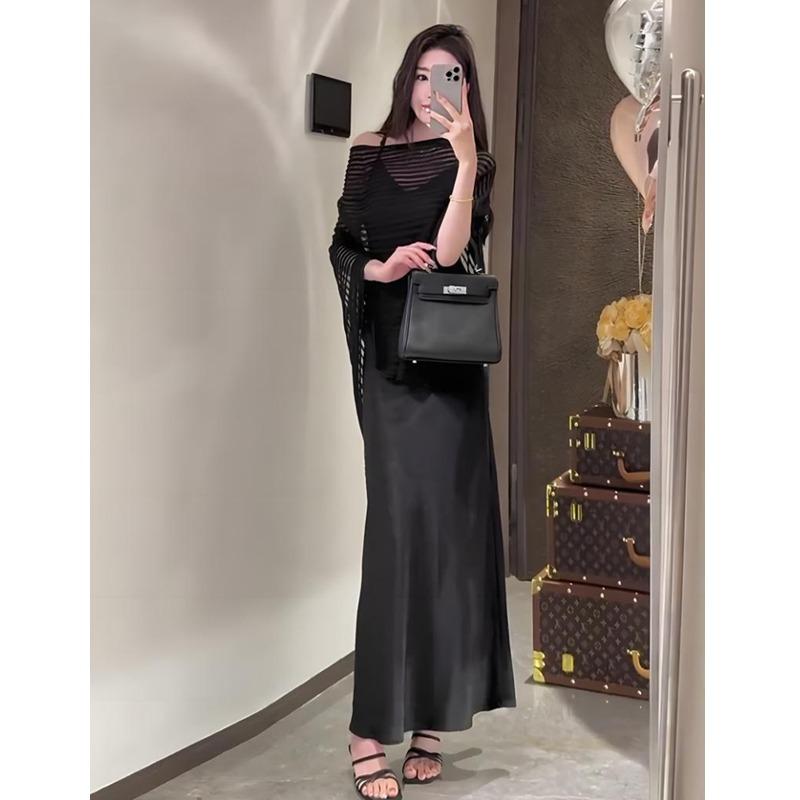 Летняя трикотажная солнцезащитная женская блузка с вырезом, прозрачный пуловер, свитер с рукавами «летучая мышь», шаль, свободный повседневный простой накидка, нестандартная длинная рубашка