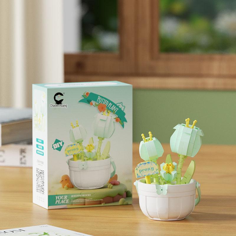 DIY Micro-Particle Building Blocks: Rose Sunflower Flower Basket Educational Toy & Desktop Ornament