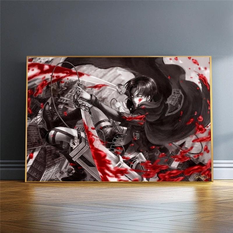 Рамка из цельного дерева, настенная живопись «Атака на Титанов», холст, картины, модульные картины Леви Акермана, HD печатный аниме-плакат, домашний декор для гостиной