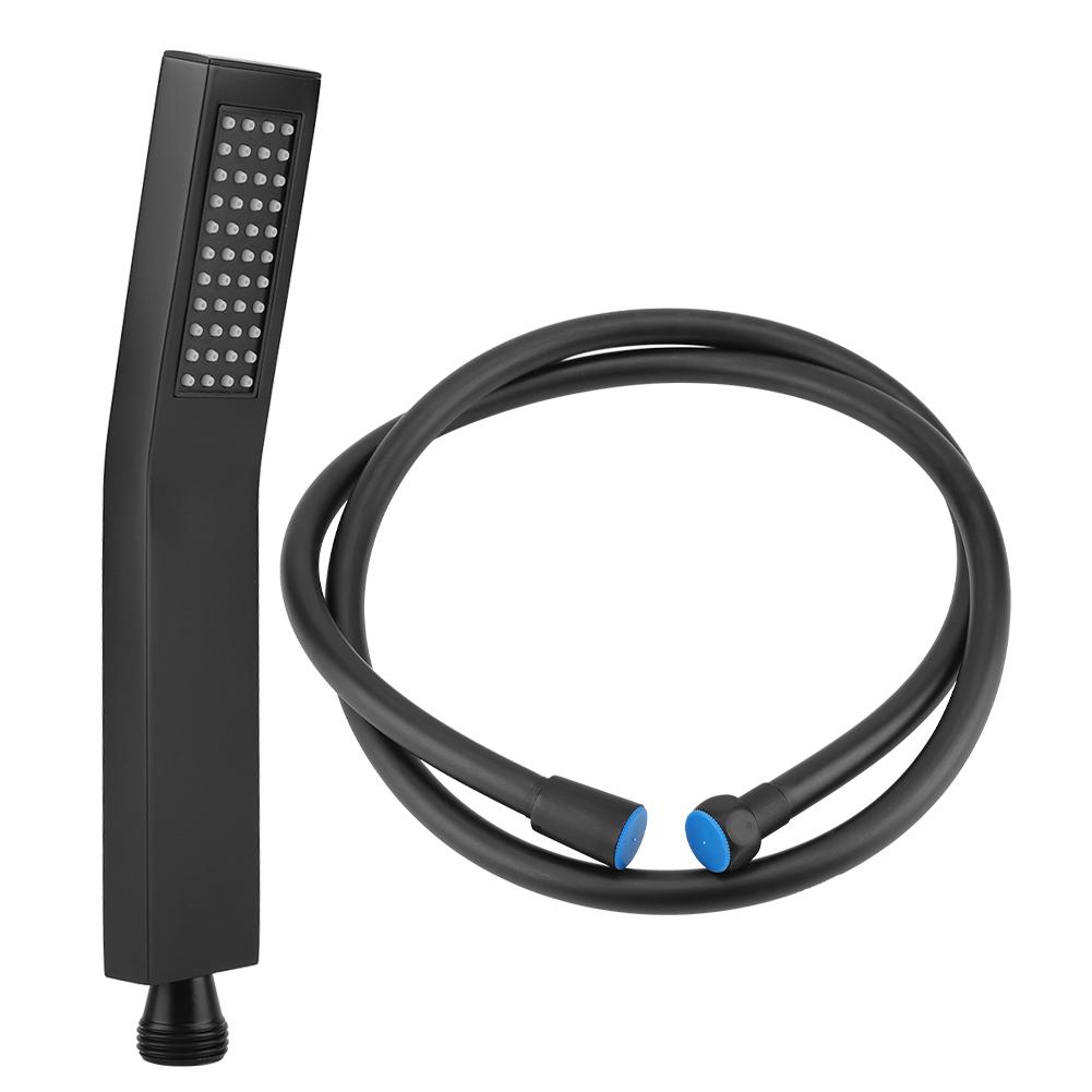 Матово-черная латунная квадратная ручная душевая головка для ванной комнаты с распылителем, ручной душ со шлангом