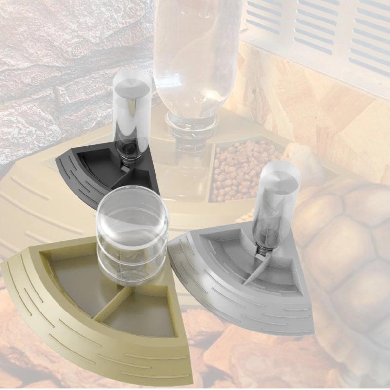 Автоматическая кормушка для рептилий 2 в 1, миска для воды для ящериц, угловая миска с бутылкой для воды для питомцев, черепах, гривистых гекконов-львов, ящериц