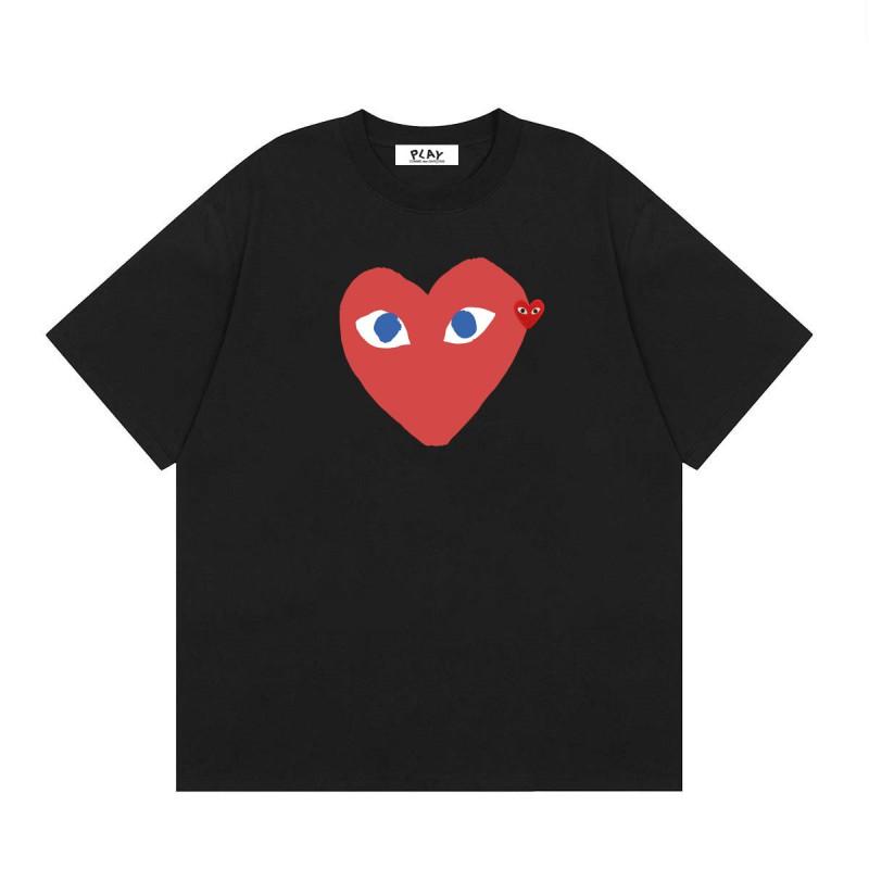 Cotton Short Sleeve T-Shirt With Heart Embroidery Couples Loose Fit Unisex Streetwear Tee