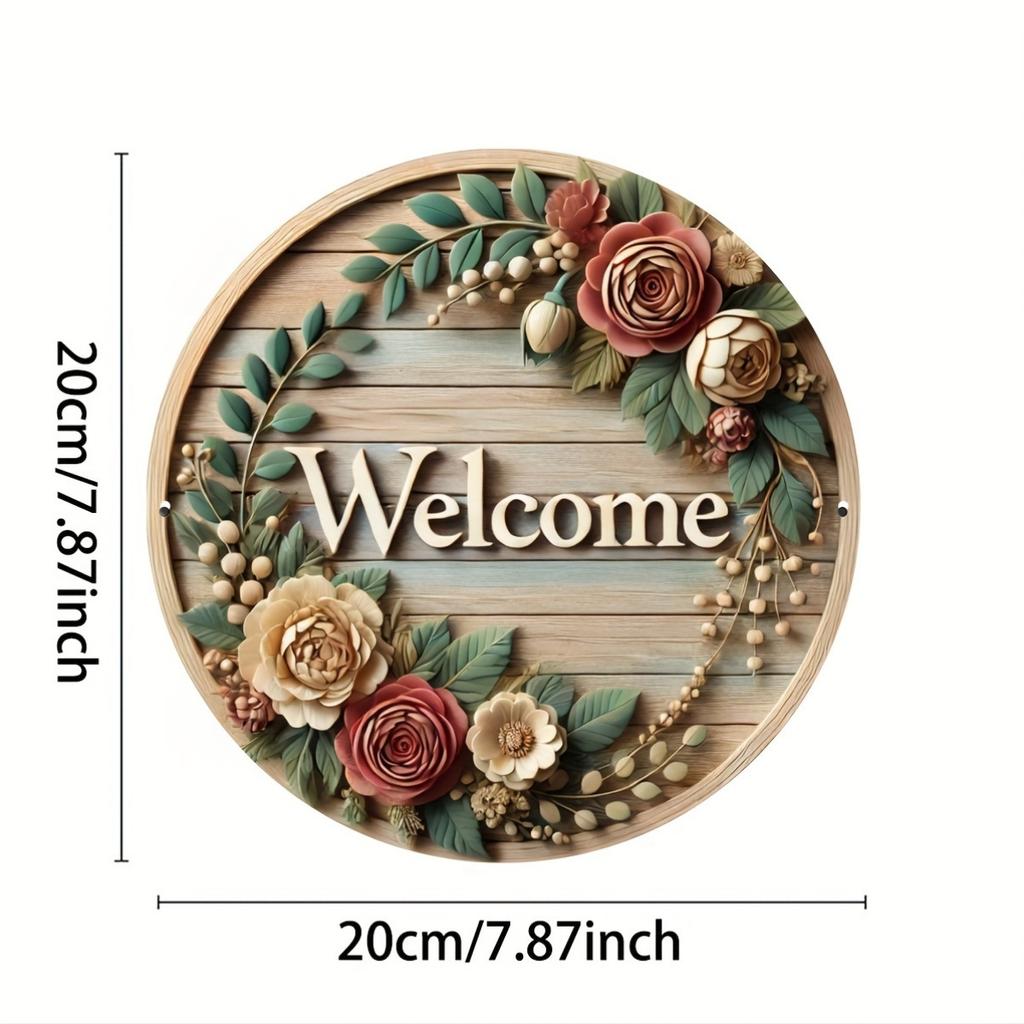 A Pack of 8-inch Round Vintage Metal Wreath Wrought Iron Welcome Signs, Waterproof and Non-fading