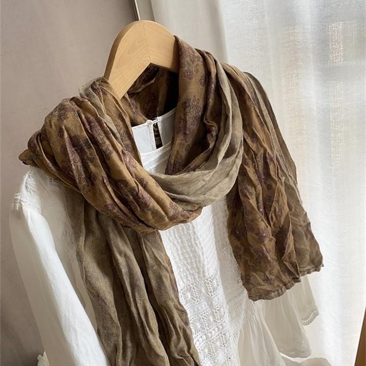 Korean Order Mori Floral Scarf Women's Autumn and Winter Literary Atmosphere Long Shawl Summer Sunscreen