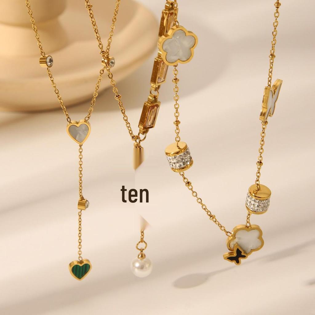 Европейская и американская мода Y-образное ожерелье из нержавеющей стали на ключицу с ракушкой, бабочкой и кисточками в виде маленьких цветов