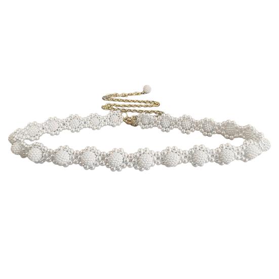 Женская поясная цепочка с цветком и жемчугом, регулируемая длина, элегантный многослойный ремень для платья, аксессуар для женщин