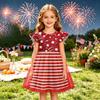 Girls Sleeve Dress with Patchwork Design Independence Day Outfit Summer Party Dress