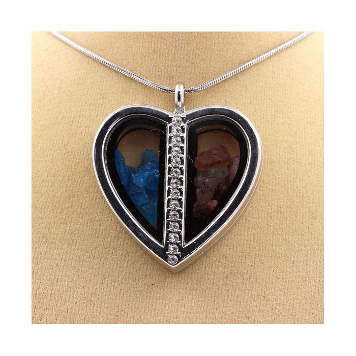 Collier - Pierres et Minéraux - Apatite bleu néon - Tourmaline multicolore - Modèle coeur - Acier inoxydable