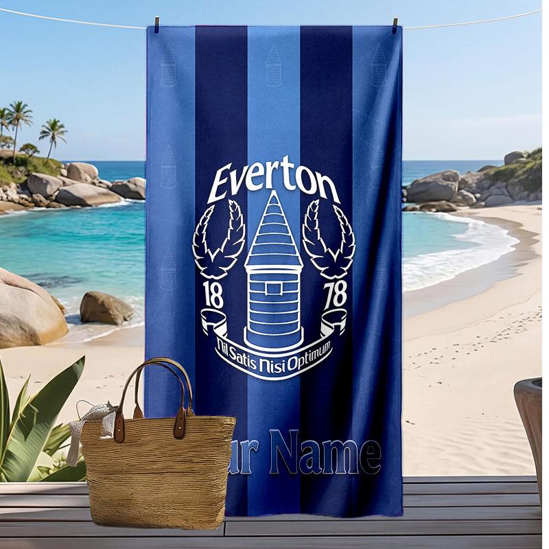 Everton FC Personalized Printed Beach Towel Soccer Logo Support Custom Name Text Absorbent Towel For Sport Travel Special Gift