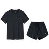 Plain Round Neck Pullover Short Sleeve T-Shirt And Mid Waist Straight Leg Shorts Casual Set Women Sets Basic-Black 962427201-3