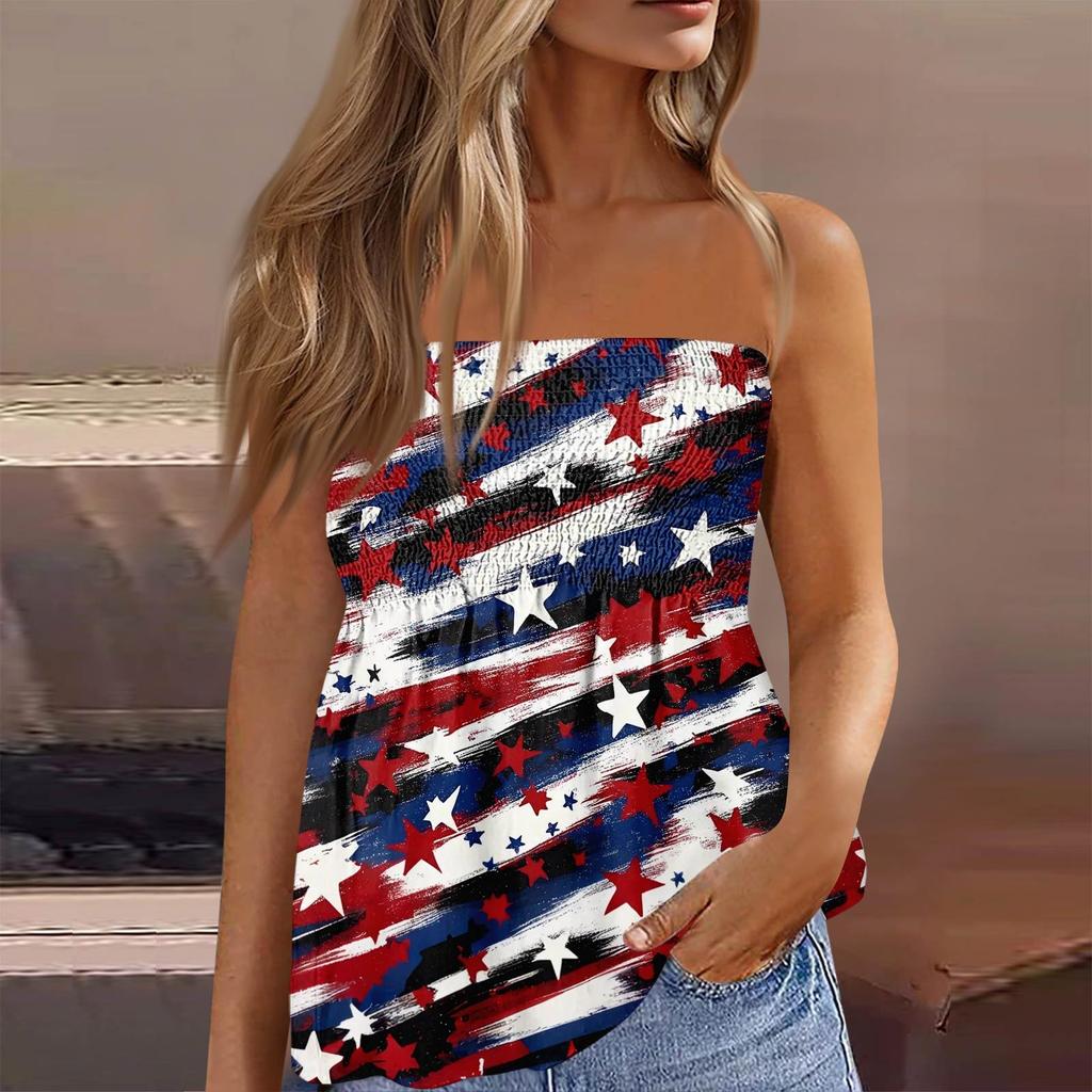 Summer Tube Tops For Women,Cute Sexy Off Shoulder Print Sleeveless T-Shirt