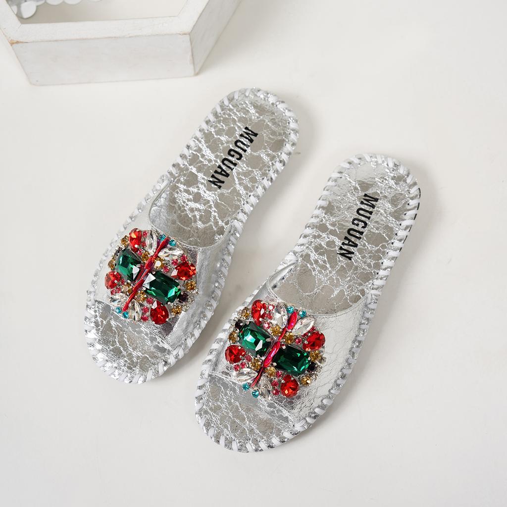 Fashion Aphixta Bling Crystal Luxury Slippers Women Round Toe Colorful Summer Shoes Flat Heel Outdoor Slides Zapatos De Mujer Pantunflas