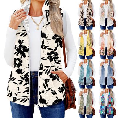 Женский модный теплый флисовый кардиган-жилет в стиле ретро с принтом