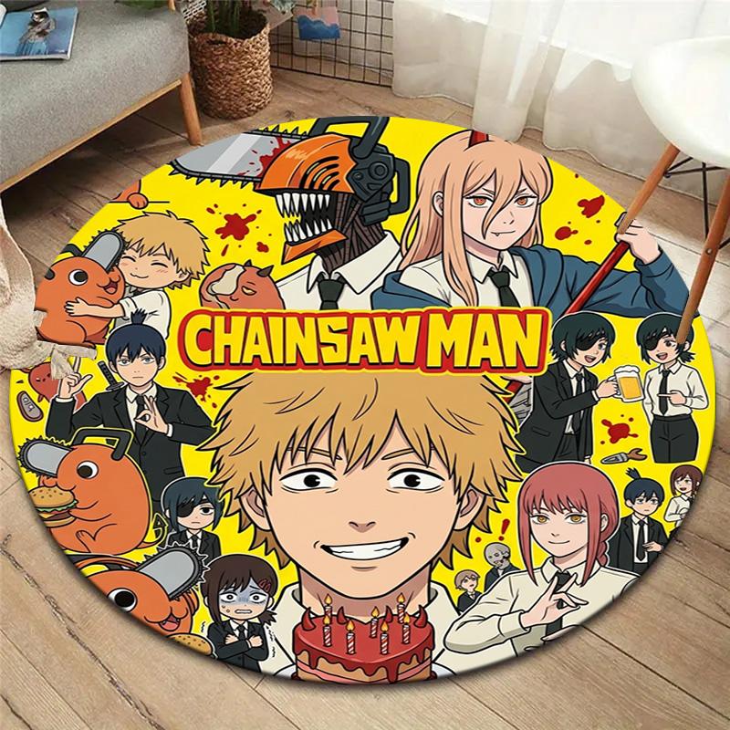 Chainsaw Man Round Area Rug Carpet Rug For Living Room Bedroom Sofa Playroom Decor Nonslip Floor Mat