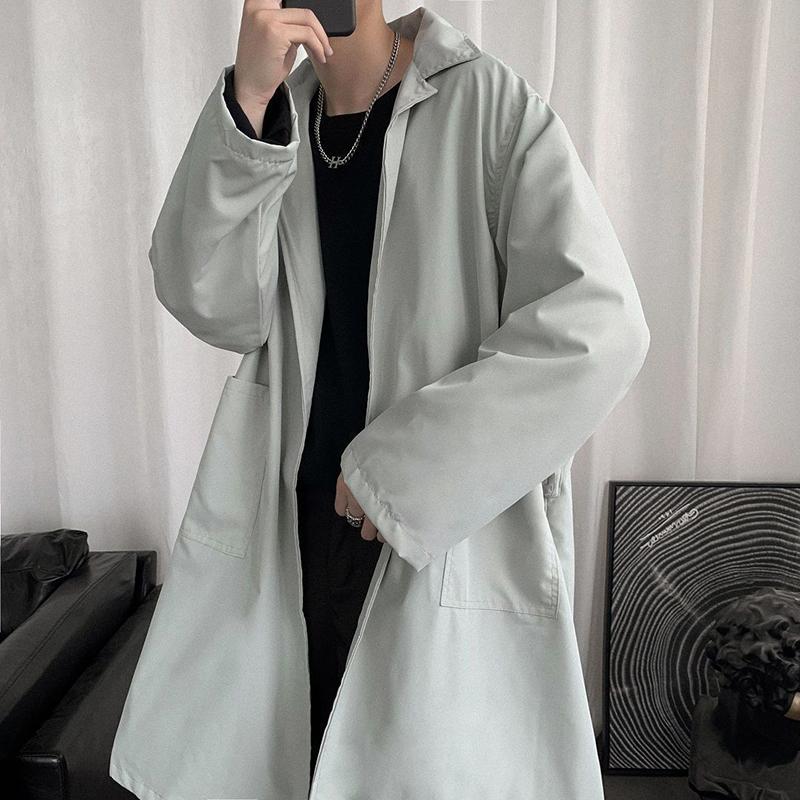 Весенне-осенний Тренч средней длины, мужское универсальное свободное пальто, индивидуальная куртка до колена в гонконгском стиле