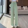 Широкие брюки из зеленого ледяного шелка Matcha для женщин на лето с высокой талией, узкие, прямые брюки, тонкие, солнцезащитные брюки