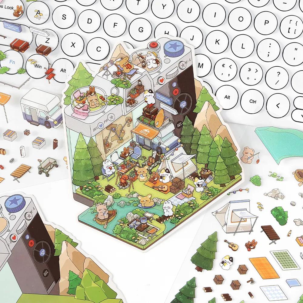 Мультяшный Дневник Путешествий Пейзажная Наклейка 2.5D Сцена с Хижиной Сделай Сам Игрушка Игровая Наклейка Фестиваль Подарок на День Рождения для Ребенка Девочки