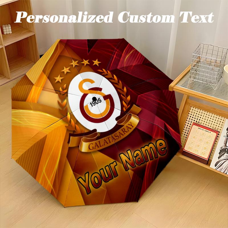 8 Rib Auto Folding Umbrella Galatasaray FC Print Custom Name Text Portable Rain Gear