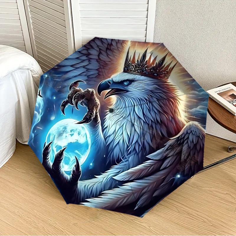 1pc Eagle Fantasy Artwork Fashionable Automatic Opening/Closing Folding Umbrella with 8 Iron Bones, Plastic Handle yy251015010