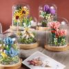 DIY Artificial Sunflower Rose Bouquet Building Blocks Assembly Flowers In Glass Cove Dome for Christmas Valentine's Day Gifts