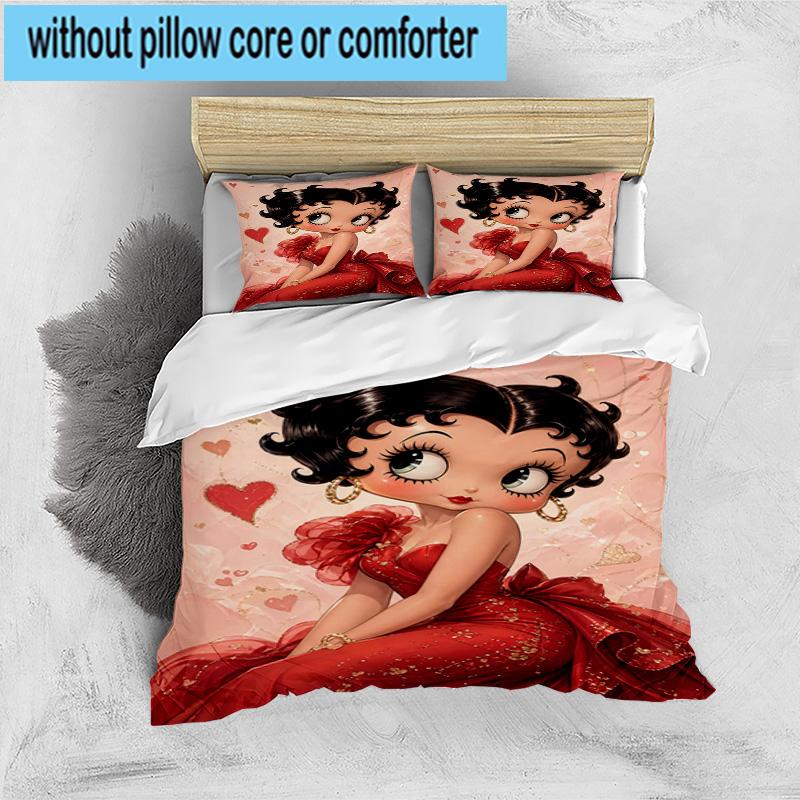 3PCS laday In Red Dress 3pcs Bedding,Including 3PCS Duvet Cover And 2pcs Pillowcases Perfect for Christmas,Ideal for Bedroom, Dormitory