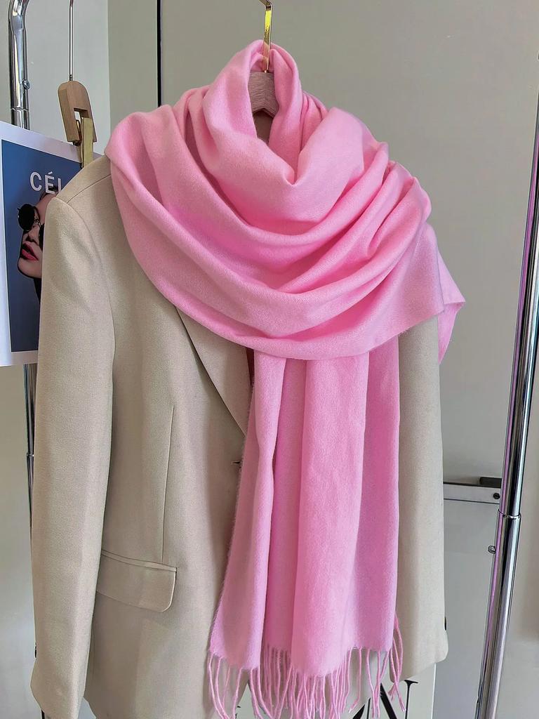 Versatile Fringed Solid Color Wool-Like Scarf For Women 2023 New Autumn Winter Prom Red Scarf Wholesale Warm Shawl