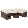 10 piece Garden Sofa Set with Cushions Brown Poly Rattan