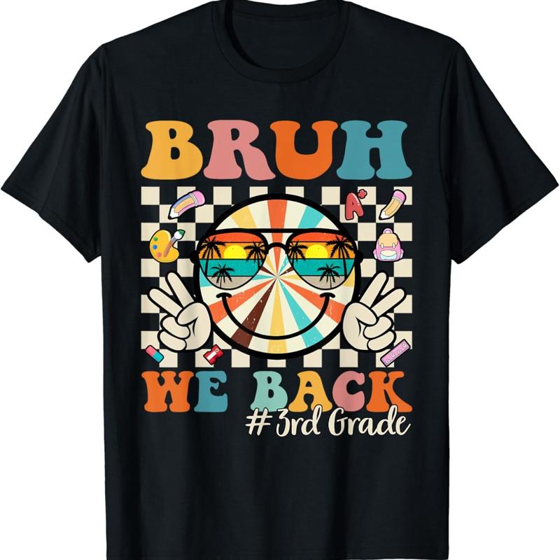 Bruh We Back 3rd Grade Retro to School Boys Girls T Shirt - Men's Summer Cotton Graphic Tee