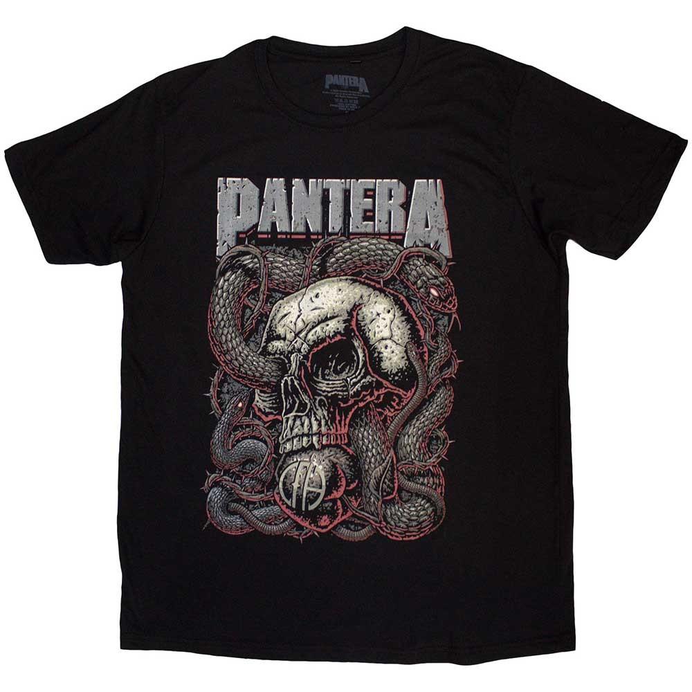 Pantera T Shirt Serpent Skull Distressed Band Logo Official Mens New Black Size