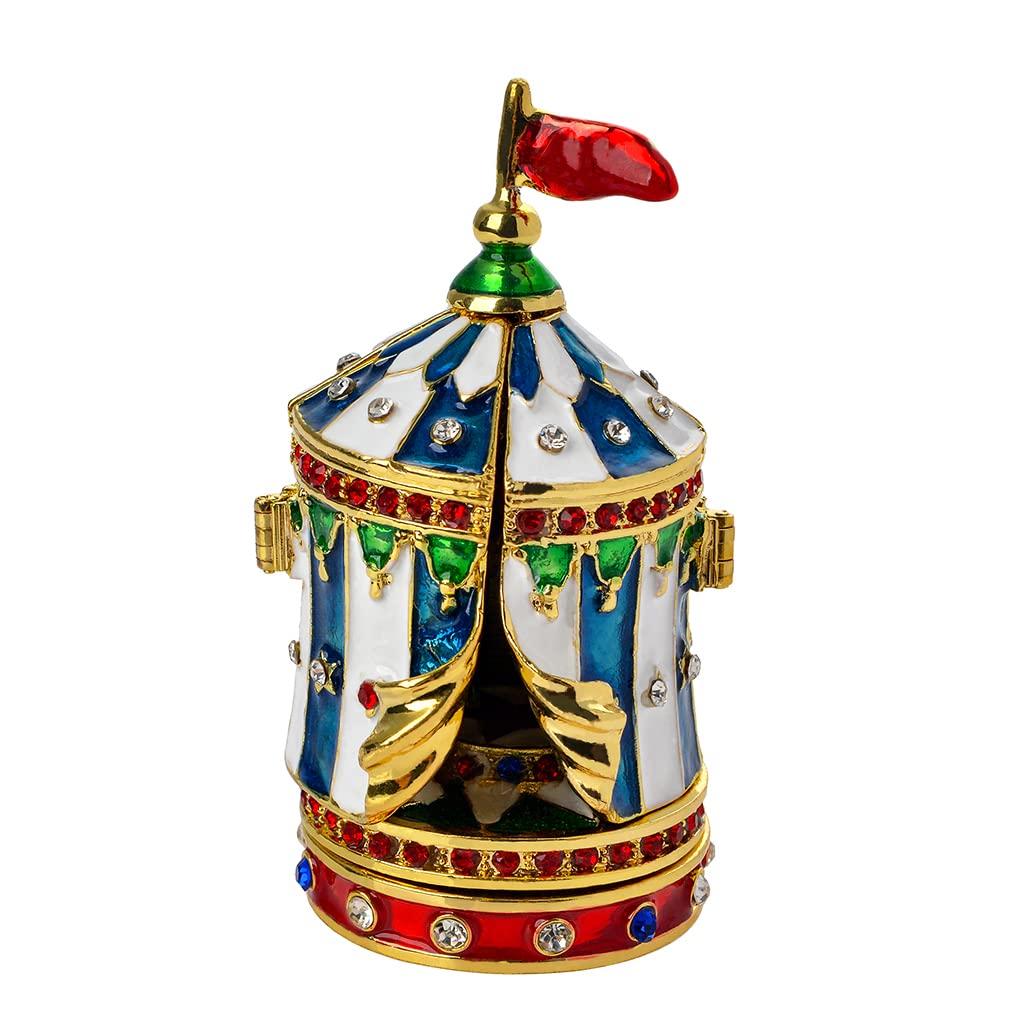 Circus House Small Building Figurine, 3.57" Tall, Home Decor Accent, Gold Plated Crystal Enamel, Vintage Jewelry Trinket Box, Festival Gift