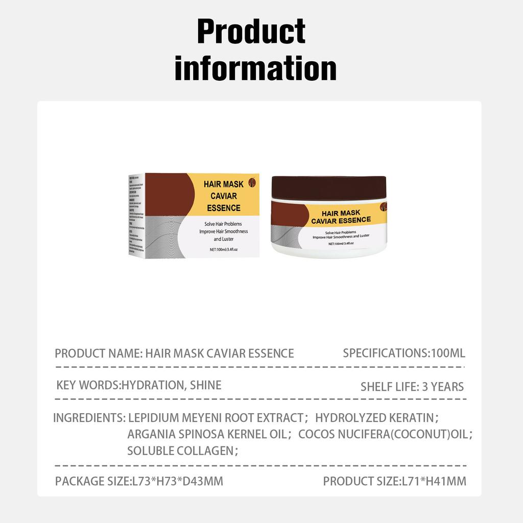 Ухаживающая маска для волос нежна, ухаживает, восстанавливает, подсушивает, восстанавливает, увлажняет и подходит для различных типов волос.