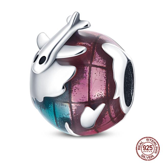 Подходит для модных оригинальных браслетов 925 пробы, серебро 925 пробы, серебро, синий, астронавт, самолет, подвески для путешествий, бусины, подвески для женщин, модные ювелирные изделия своими руками