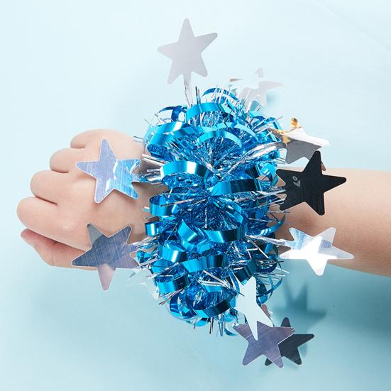 6 шт., изогнутая отделка, цветок на запястье, декор со звездами, детское сценическое представление, браслет на резинке, эластичный браслет для черлидинга с металлическими помпонами, держатель для хвоста