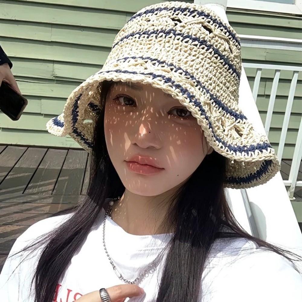 Handmade Weave Crochet Hat Summer Fisherman Caps Fashion Straw Bucket Cap Girls