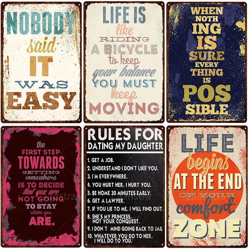 Clear Family Rules Vintage Tin Painting Inspirational Sentence Metal Signs Plaque Wall Decor Poster Home Decoration Accessories