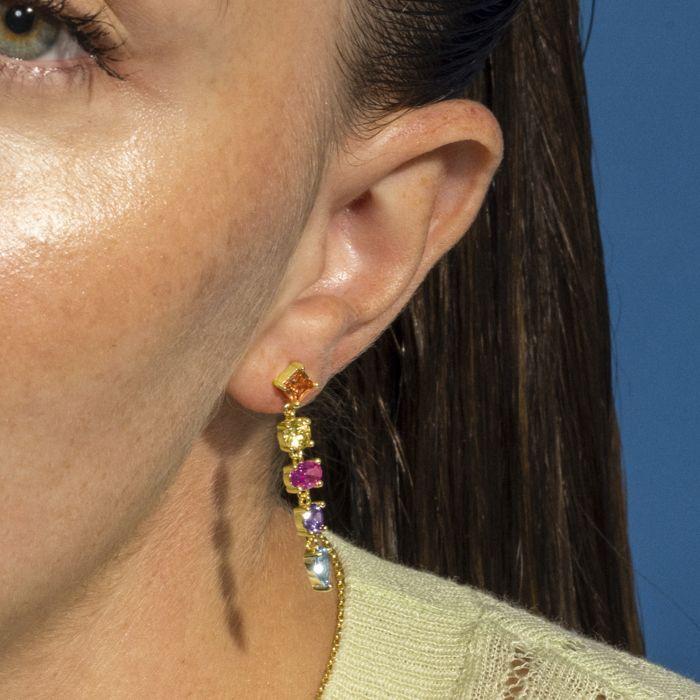 Boucles d'oreilles - Narxo - Argent 925 - Zircon multicolore - Finition or 18k - 34 mm