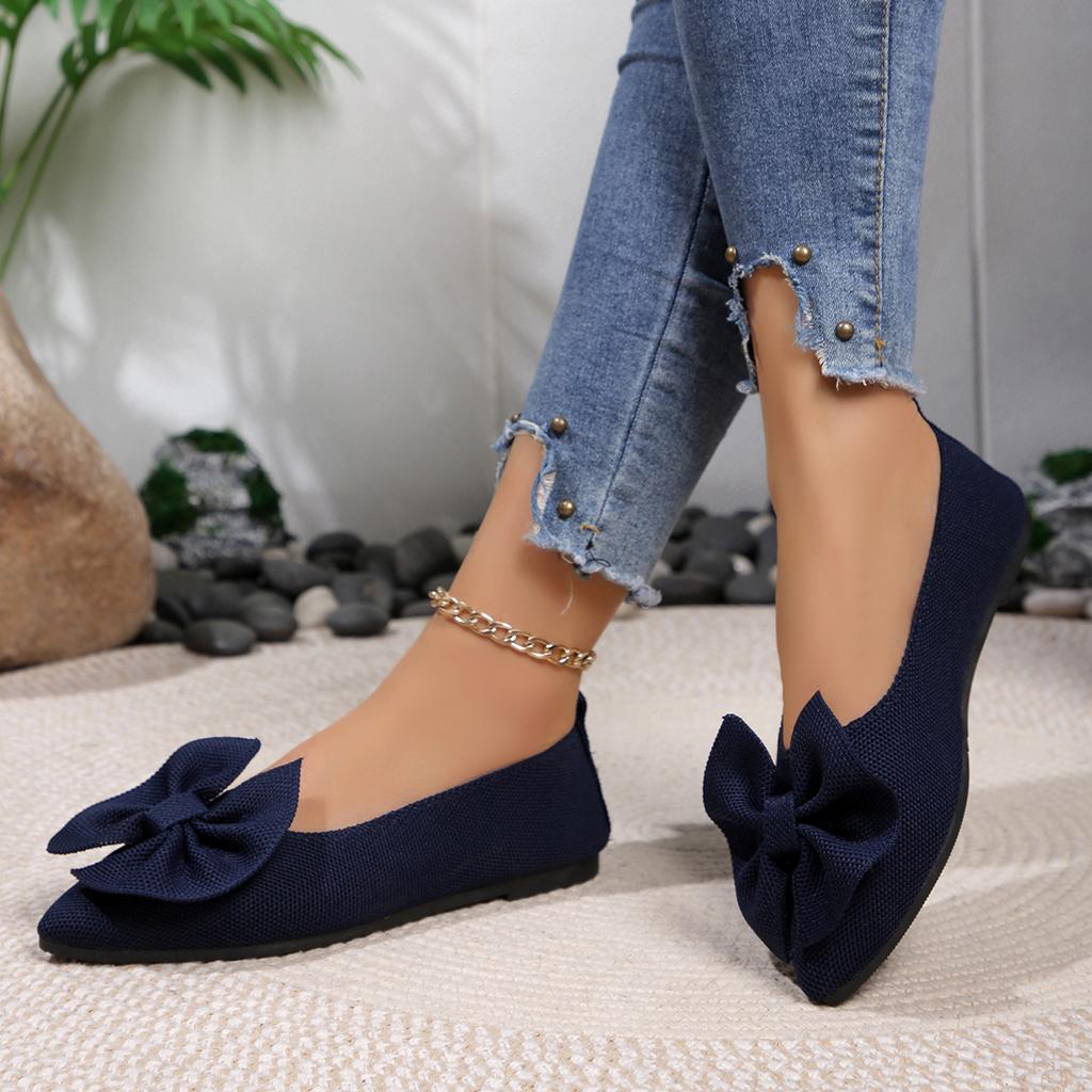 Pointed Toe Butterfly-knot Womens Flat Shoes Casual Slip-On Office Career Shoe Size 36-42