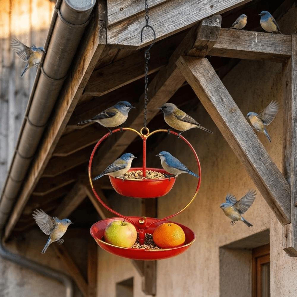 Large Capacity Bird Feeding Station Double-layer Bird Food Container Heart Iron Bird Feeder Patio