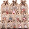 20/1PCS Christmas Linen Drawstring Bags Candy Biscuits Pouchs Burlap Bracelet Jewelry Storage Bags Xmas Kids Gift Packaging Bags